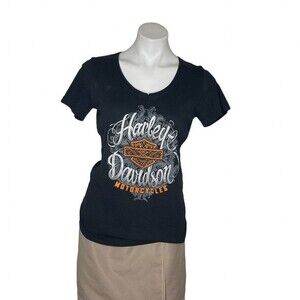 HARLEY DAVIDSON Black T Shirt California Los Angeles Cotton Womens Size Medium